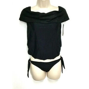 NWT Luxe by Lisa Vogel Womens Black Tankini Top Bikini Bottom Set 2 Pc Size SM